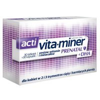 ACTI VITA-MINER PRENATAL+DHA DLA KOBIET W 2. I 3. TRYMESTRZE CIĄŻY I KARMIĄCYCH PIERSIĄ, 30 tabletek i 30 kapsułek