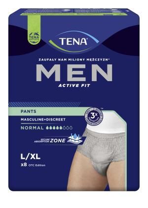 Bielizna chłonna TENA MEN PANTS NORMAL GREY rozm. L/XL 95-130 cm, 8 sztuk