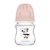 CANPOL BABIES 35/220 butelka szeroka antykolkowa 120 ml Easy Start EXOTIC ANIMALS różowa panda, 1 sztuka