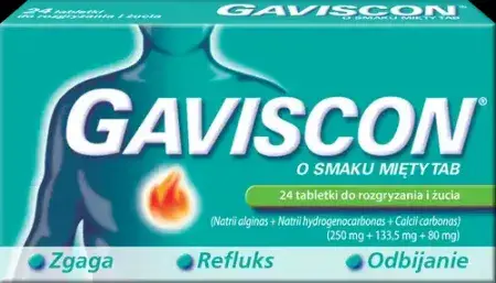 GAVISCON o smaku miętowym, 24 tabletki do ssania