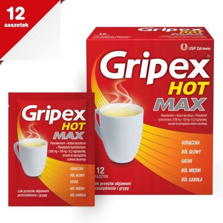 GRIPEX HOT MAX o smaku cytrynowym, 12 saszetek