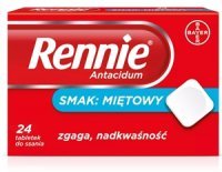 RENNIE ANTACIDUM o smak miętowym, 24 tabletki do ssania