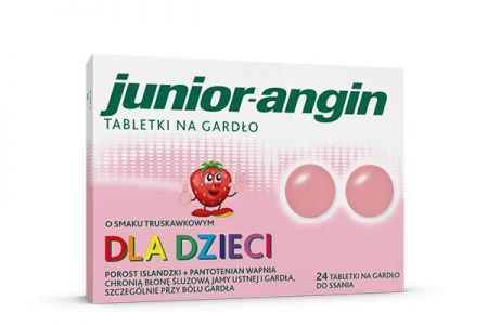 JUNIOR-ANGIN DLA DZIECI, smak truskawkowy, 36 tabletki do ssania